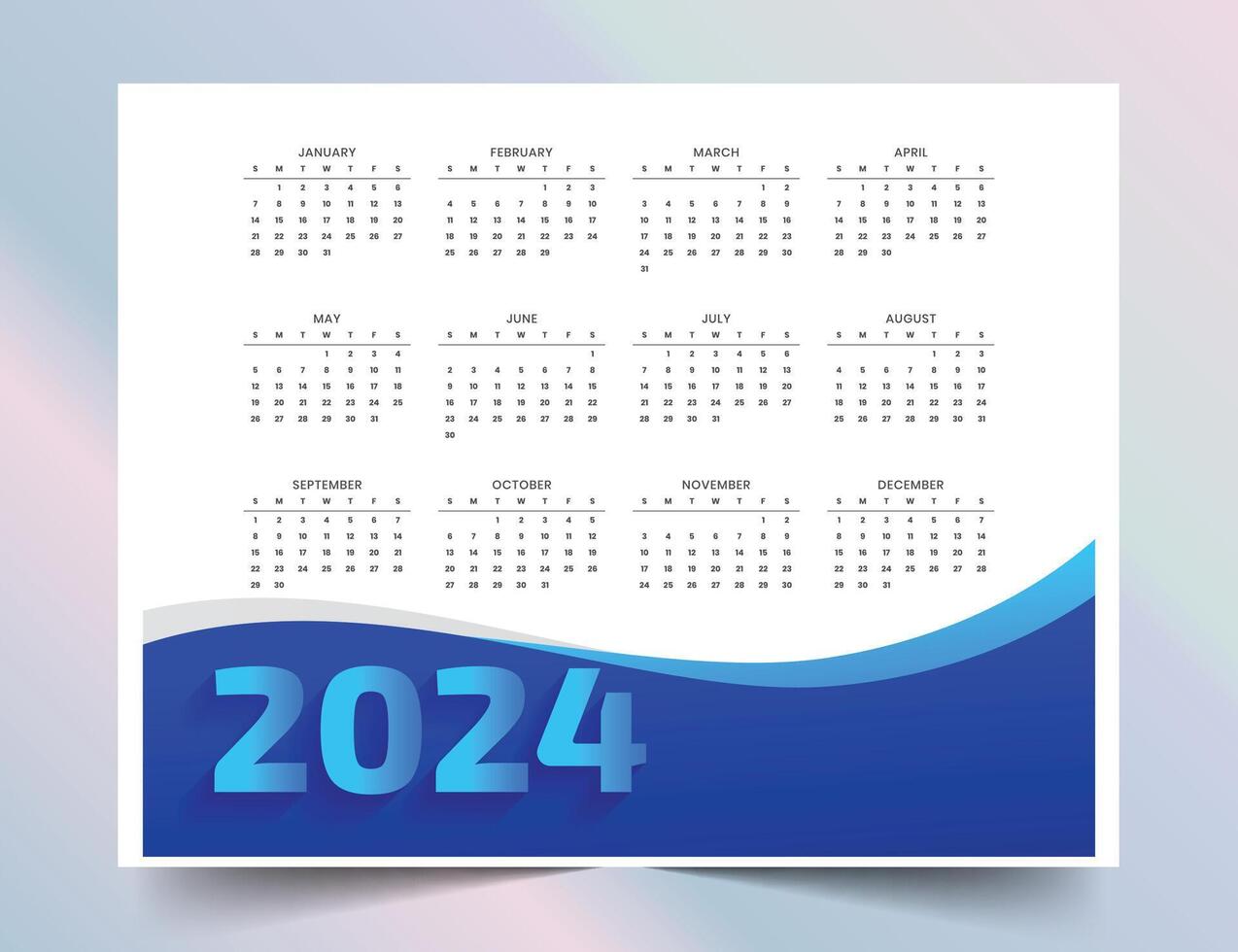 modern 2024 annual planner calendar template in white and blue color vector