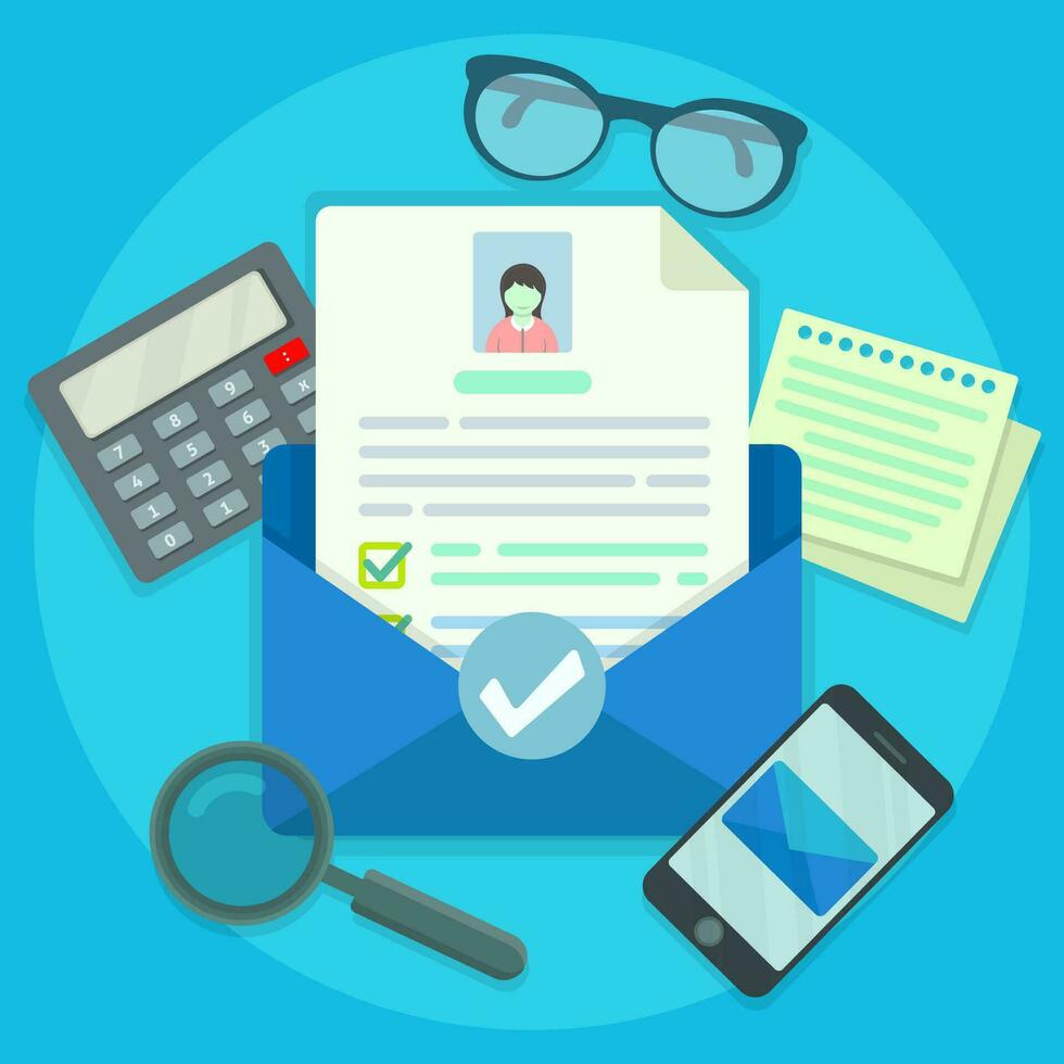 job seeker cv and resume file with letter and note paper icon vector