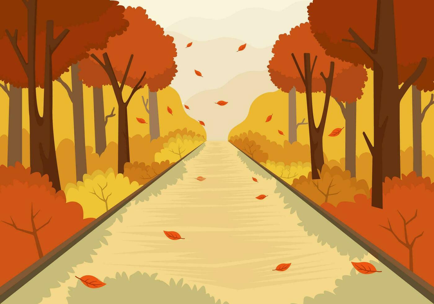natural view of an autumn street filled with leaves vector