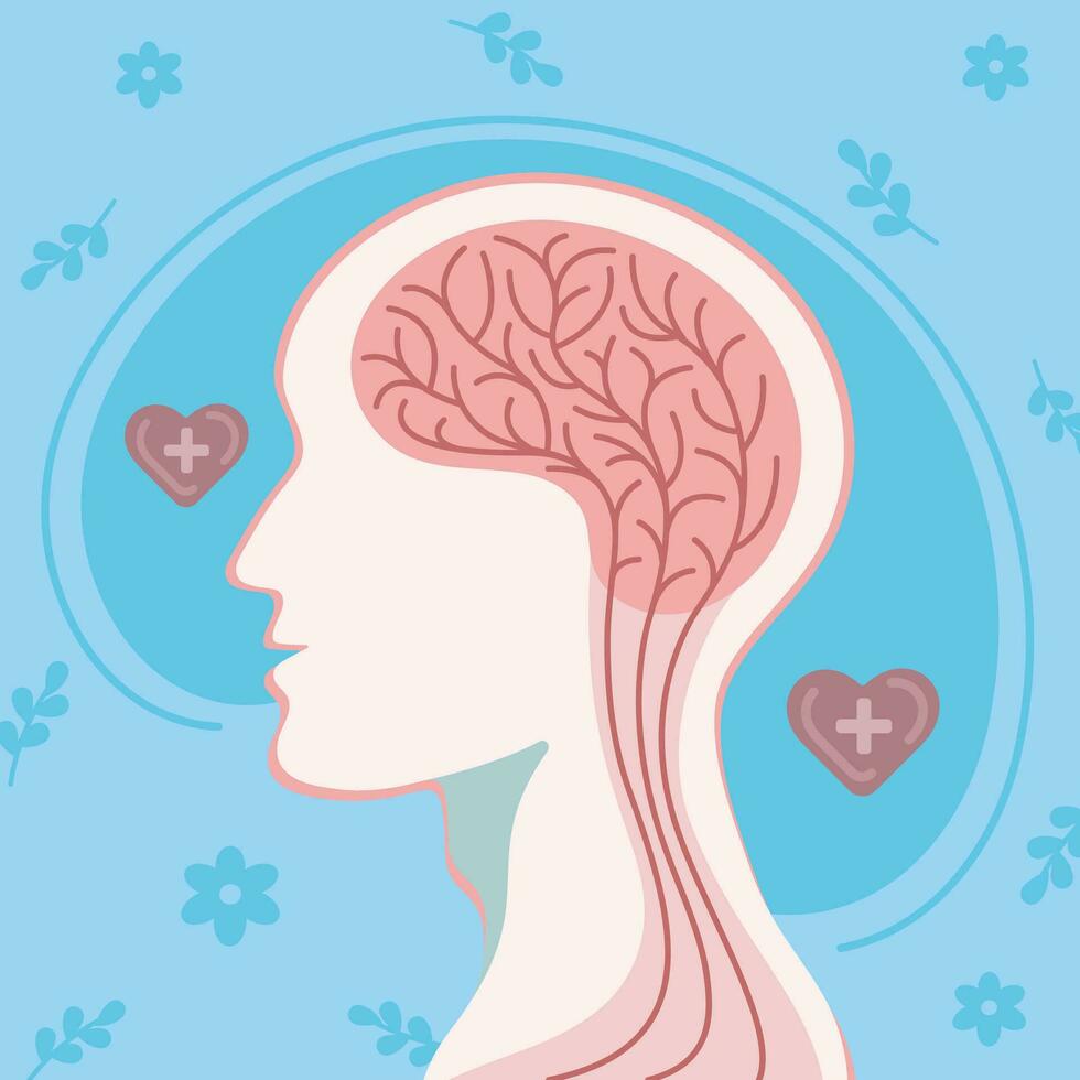 illustration of brain and body cells for mental health awareness vector