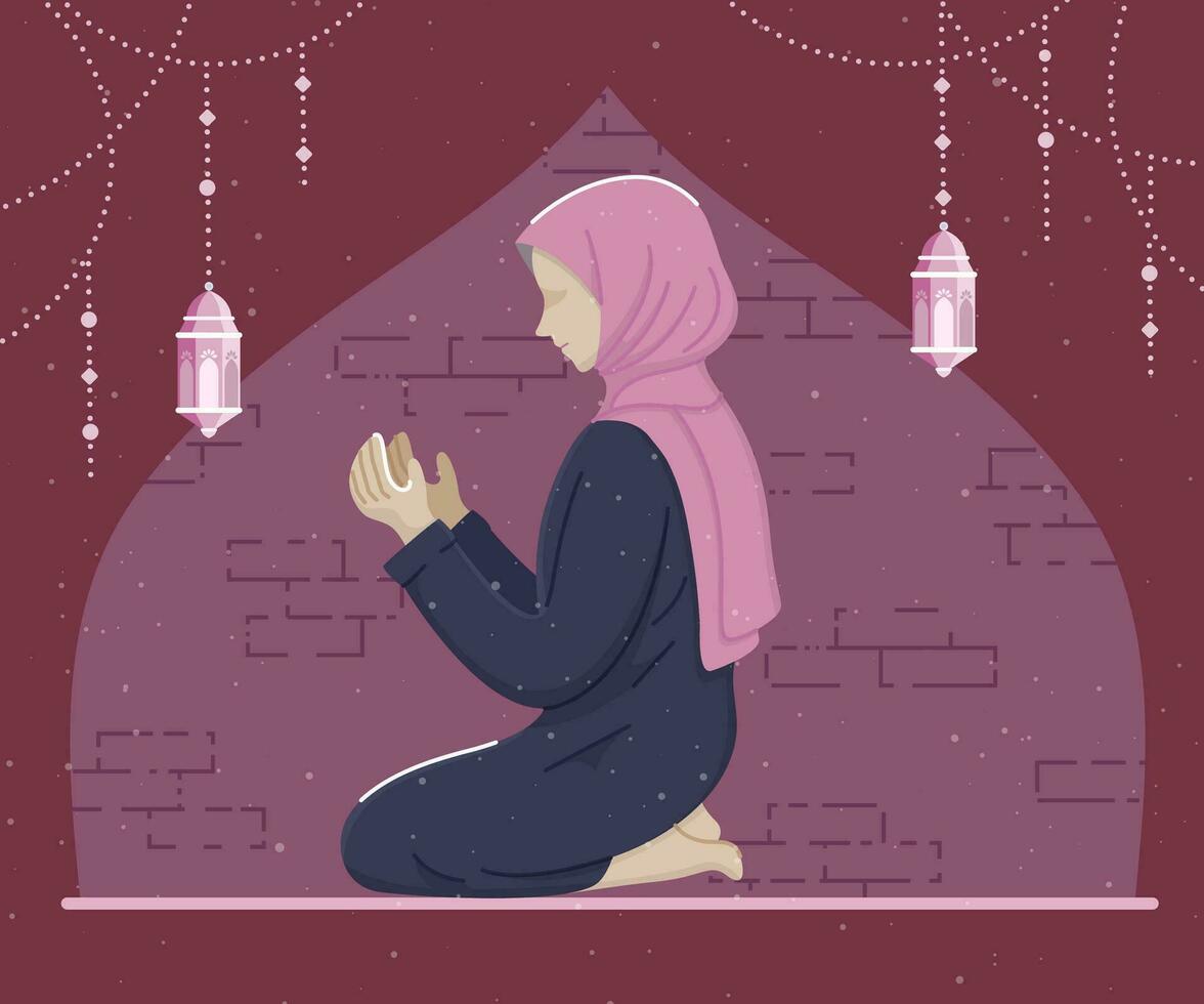 a Muslim woman is praying quietly and fervently vector