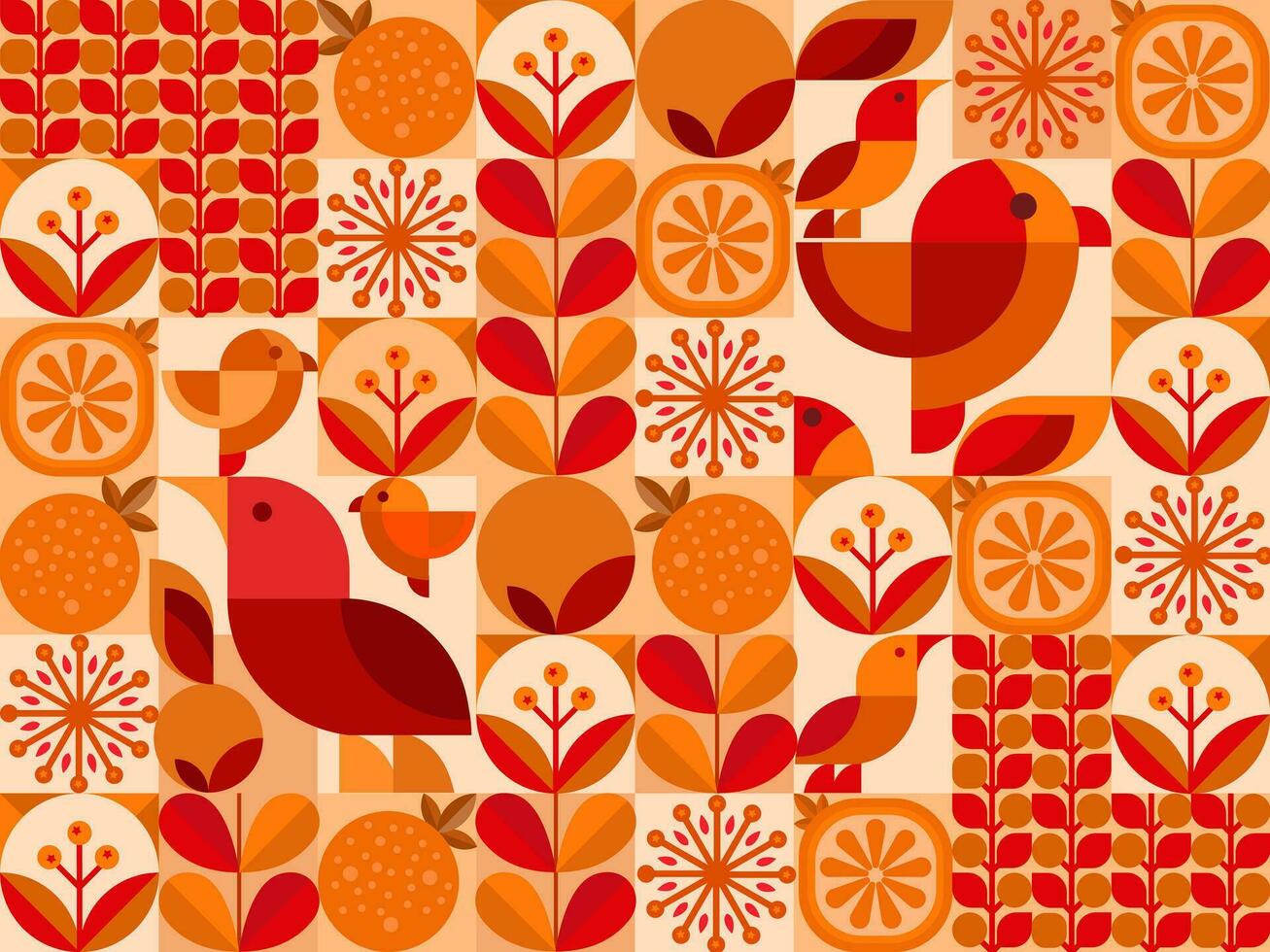 geometric shapes with beautiful birds and leaves for the background vector