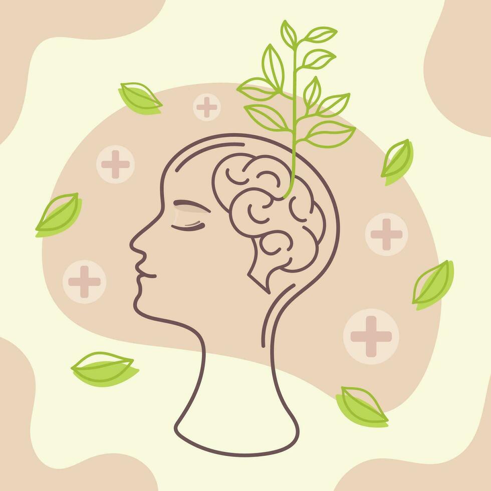 mental health concept with brain and plant icon vector