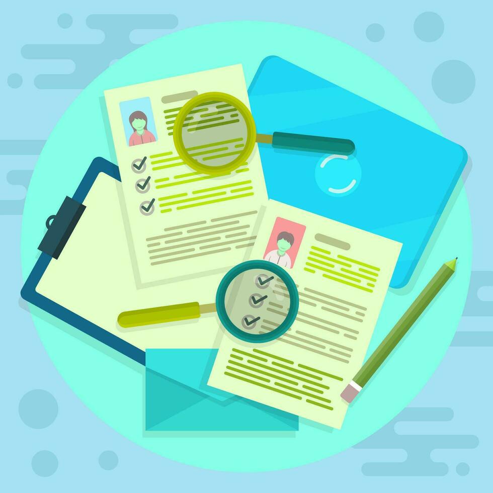 job seeker cv and resume file with magnifying glass icon vector