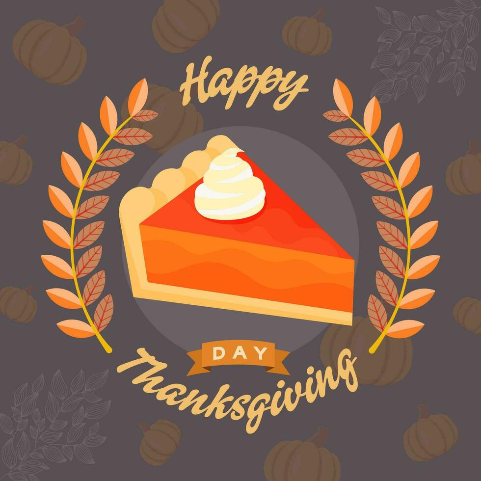 happy thanksgiving day greeting concept with pumpkin pie icon vector