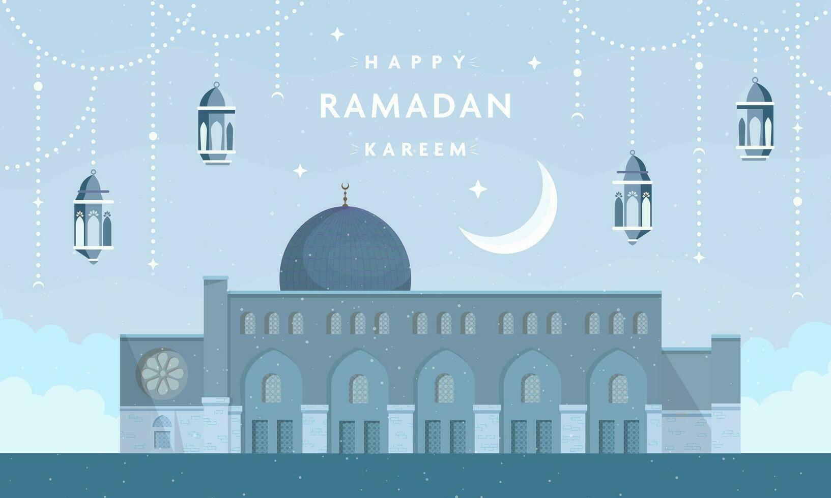 congratulations on welcoming the holy month of Ramadan Mubaraak with the mosque as the background vector