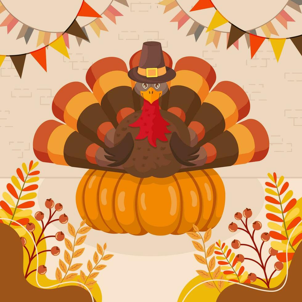 thanksgiving concept with turkey and pumpkin illustration vector
