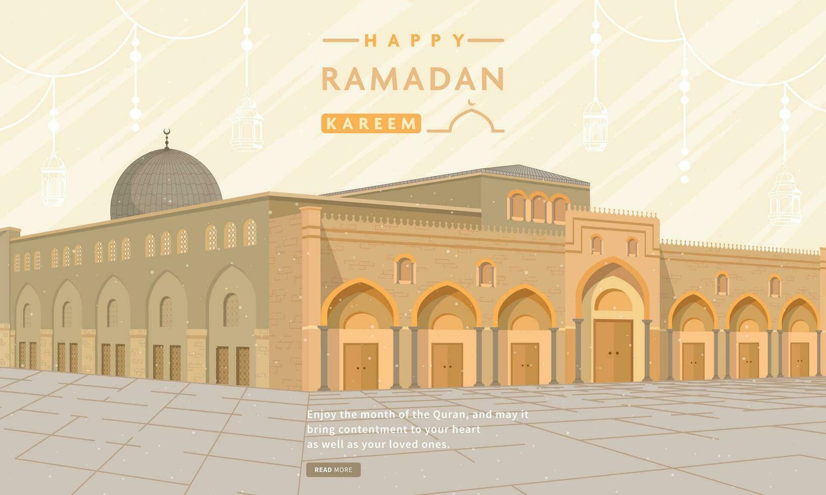 congratulations for welcoming the month of Ramadan with the background of the Al Aqsa Syarif mosque vector