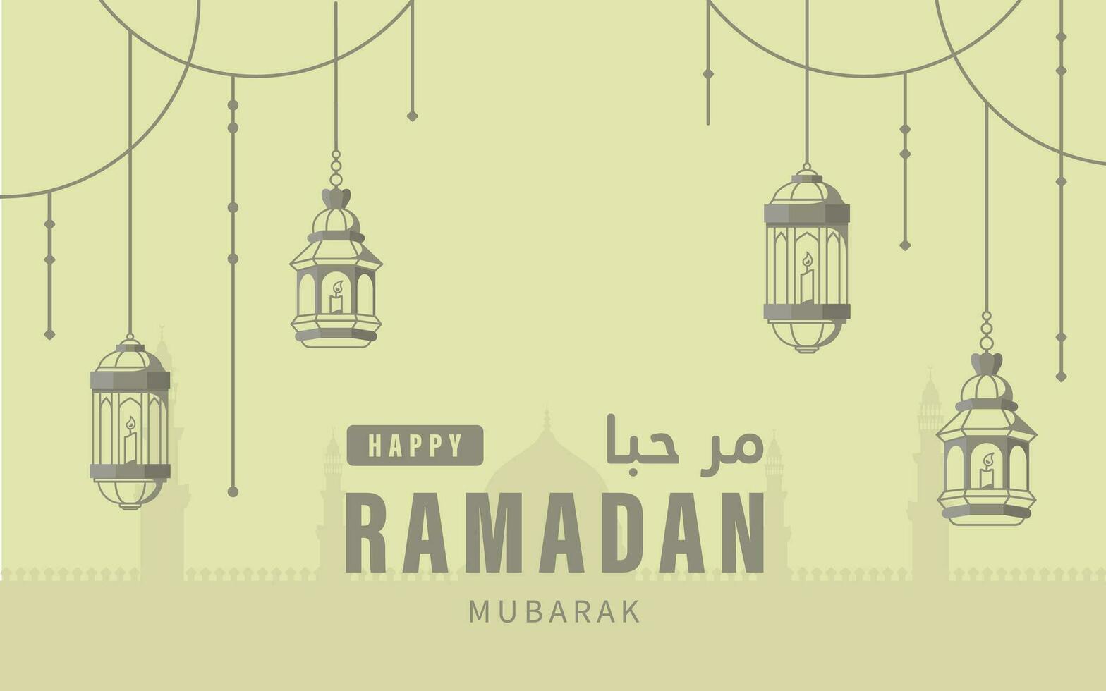 banner congratulations welcoming the month of Ramadan with illustrations of mosques and lanterns vector