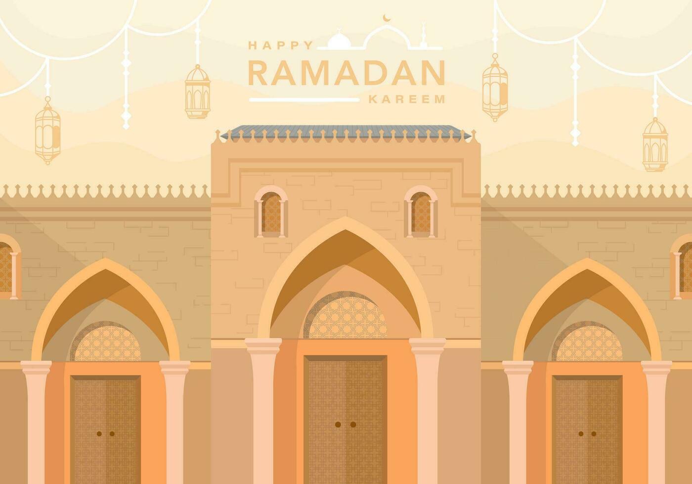 happy ramadan kareem with illustration of the aqsa al haram mosque vector