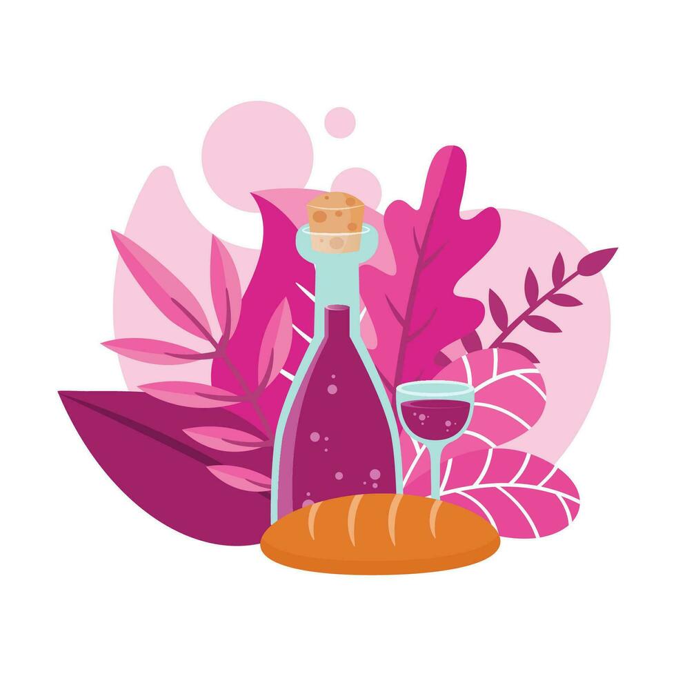 vino y un pan vector ilustración gráfico