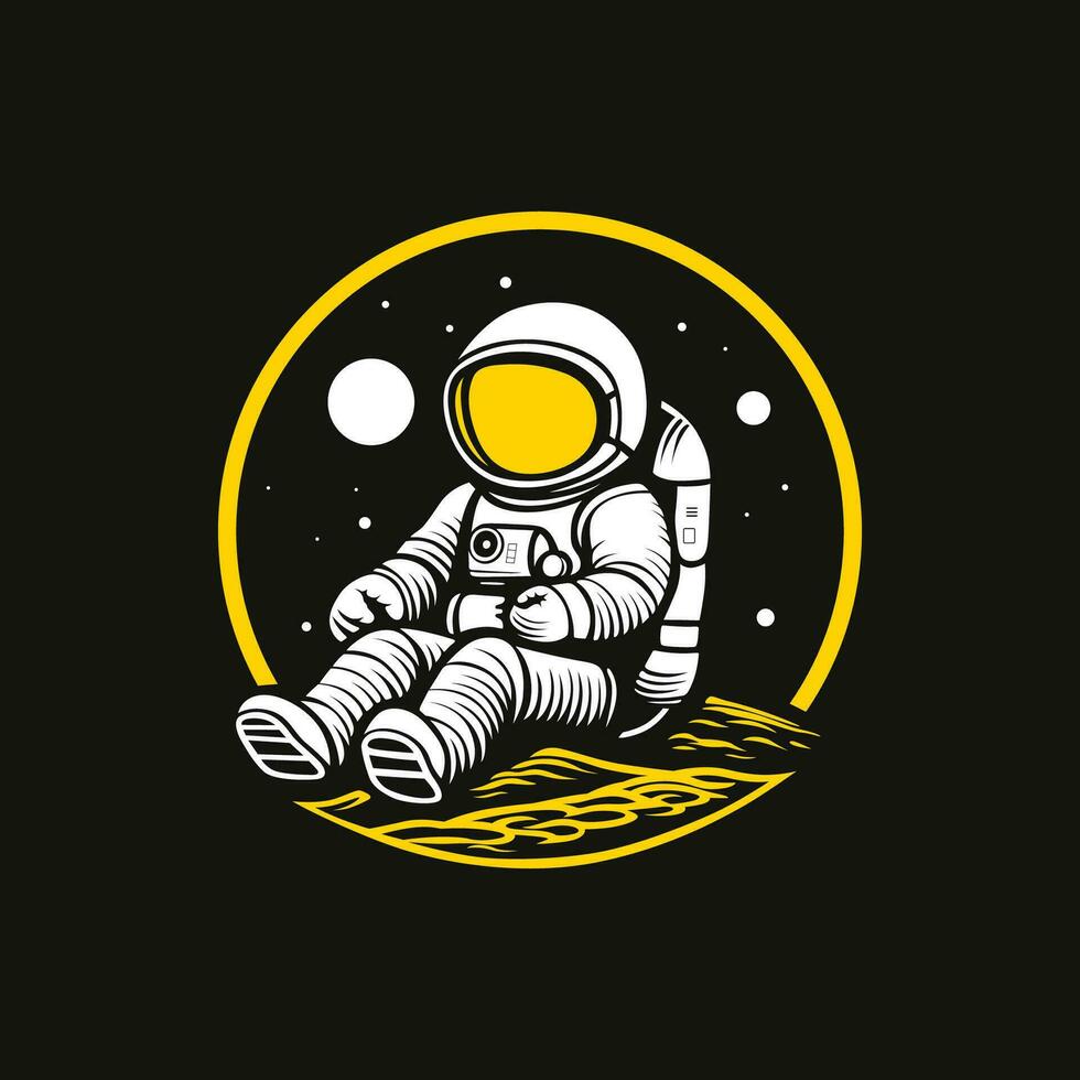 astronauta sentado en Luna logo ilustración vector