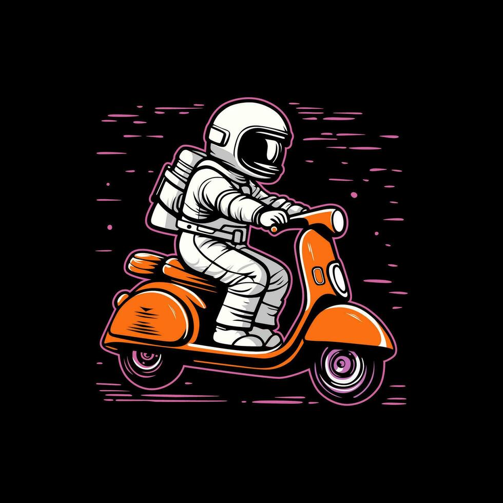 astronaut riding scooter illustration vector