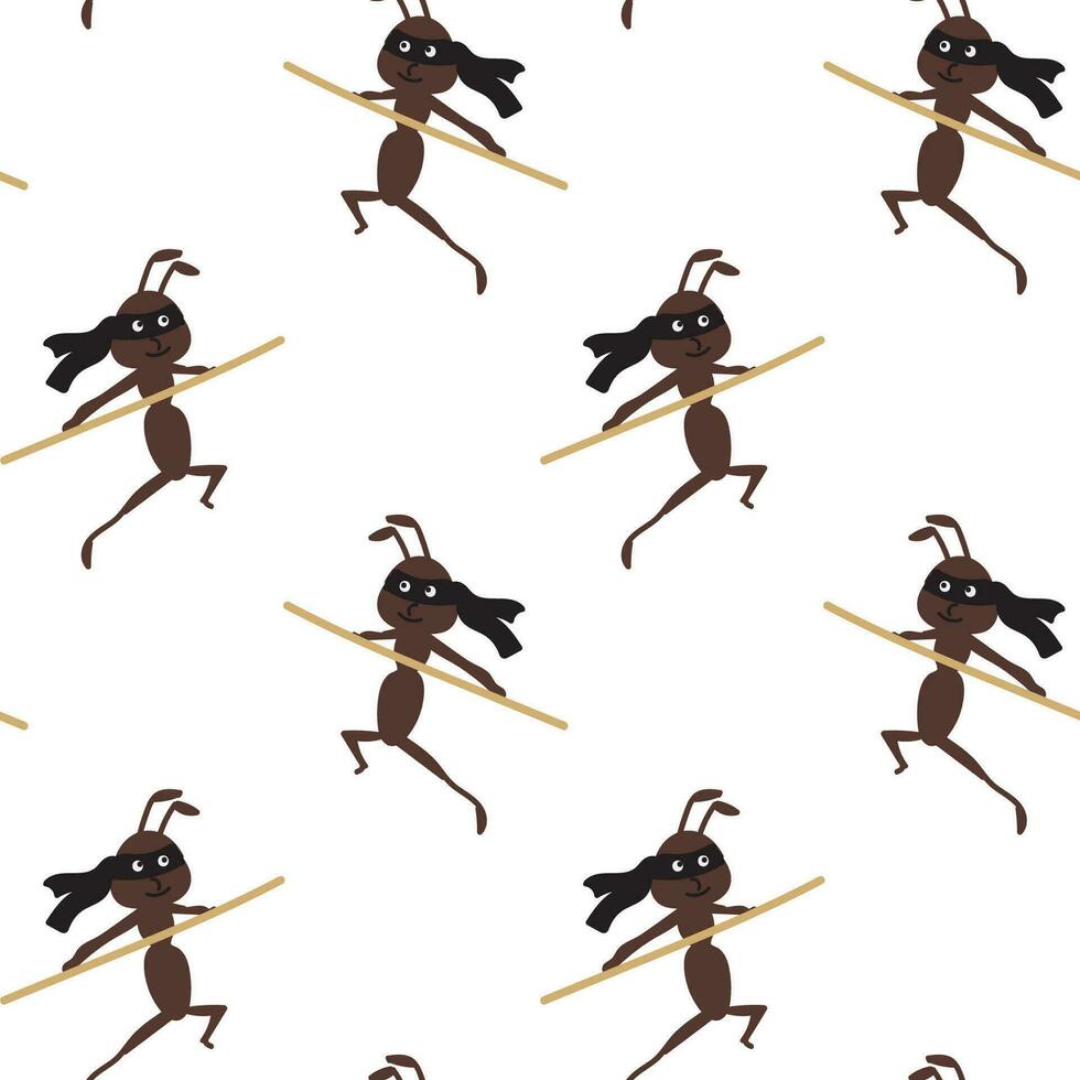 Ninja Ant. Cute character in cartoon style. Seamless pattern. vector