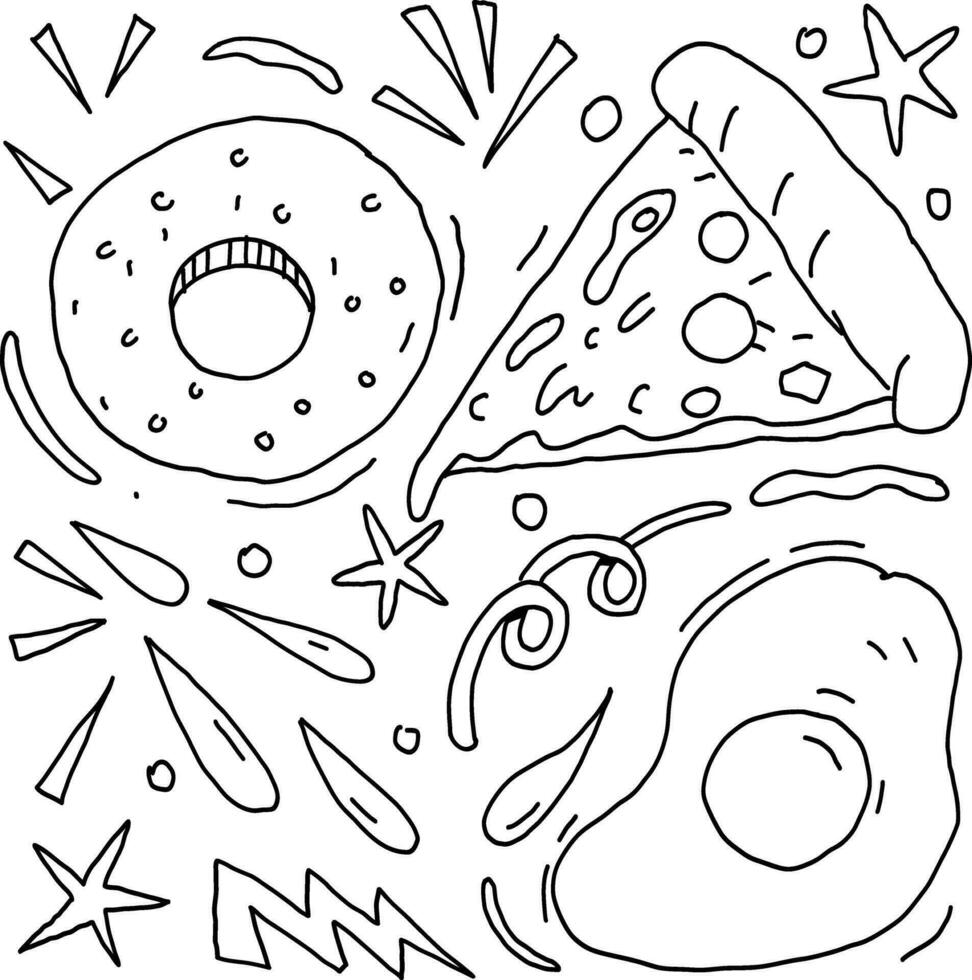 Doodle pop food hand drawn black and white vector