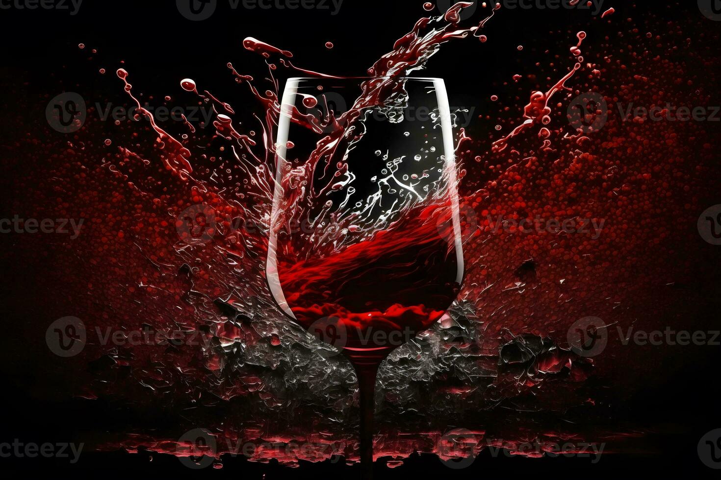 ai generado vaso con chapoteo de rojo vino en negro antecedentes. neural red generado Arte foto