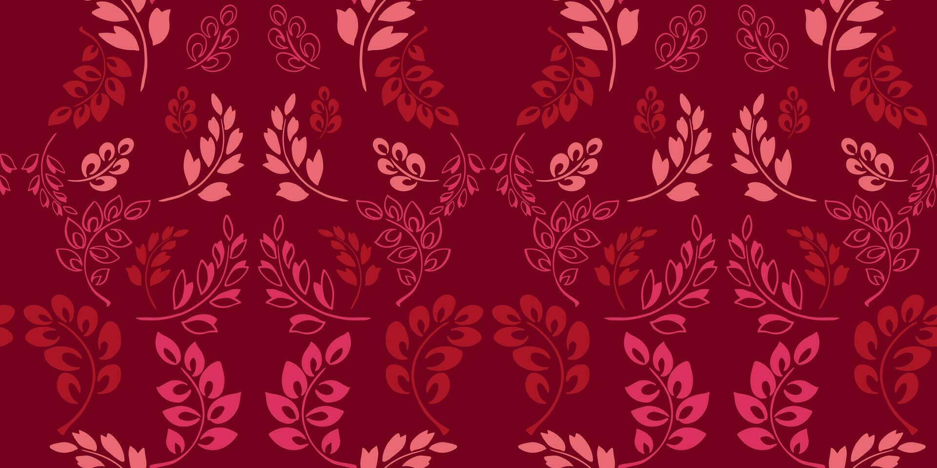 Seamless pattern abstract tiny leaves branches, drops, ornament.  Vector hand drawn sketch. Simple monotone burgundy floral tapestry background. Design for fabric, fashion, textile, wallpaper