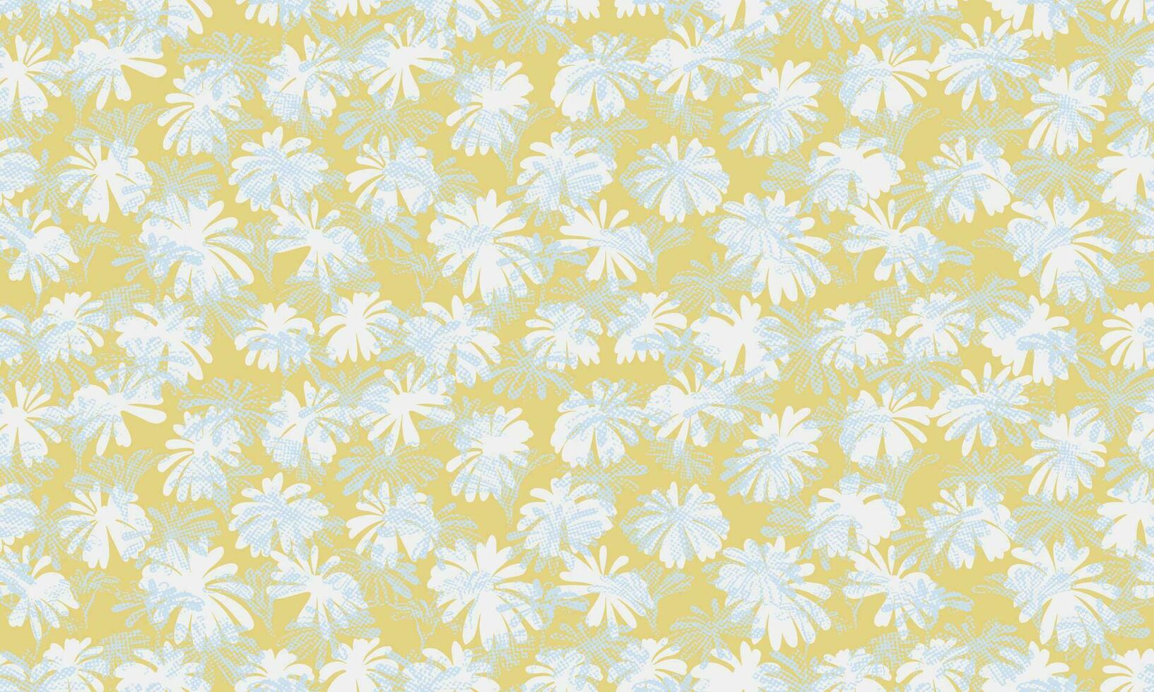 Seamless pattern with vector hand drawn silhouettes flowers. Abstract shape floral with textured on a yellow background print. Template for textile, fabric, fabric, wallpaper