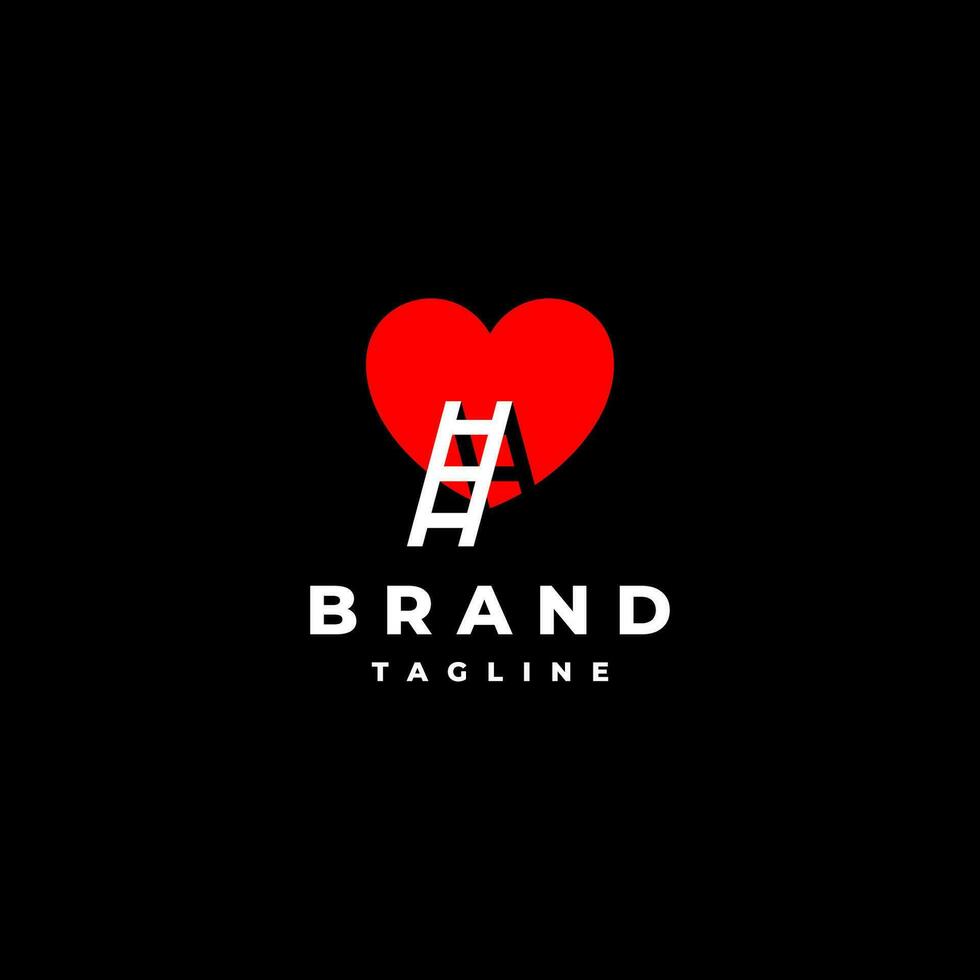 sencillo rojo corazón símbolo con escalera logo diseño. escalera propensión en corazón símbolo diseño. vector