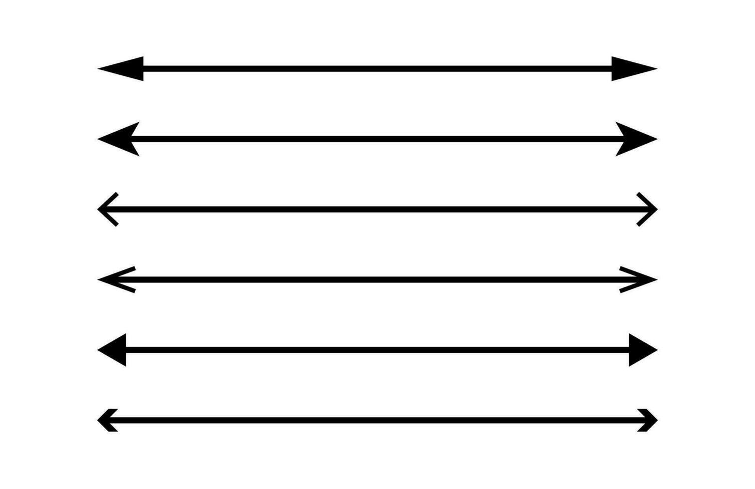 Long double straight black arrows. A set of direction indicators up, down or right, left. Isolated vector illustration on white background.