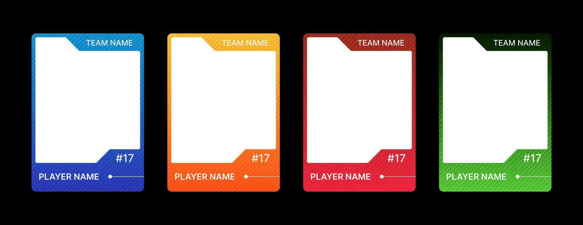 Game sports card template. A set of trading frames for football, basketball and hockey players. Vector illustration on a black background.