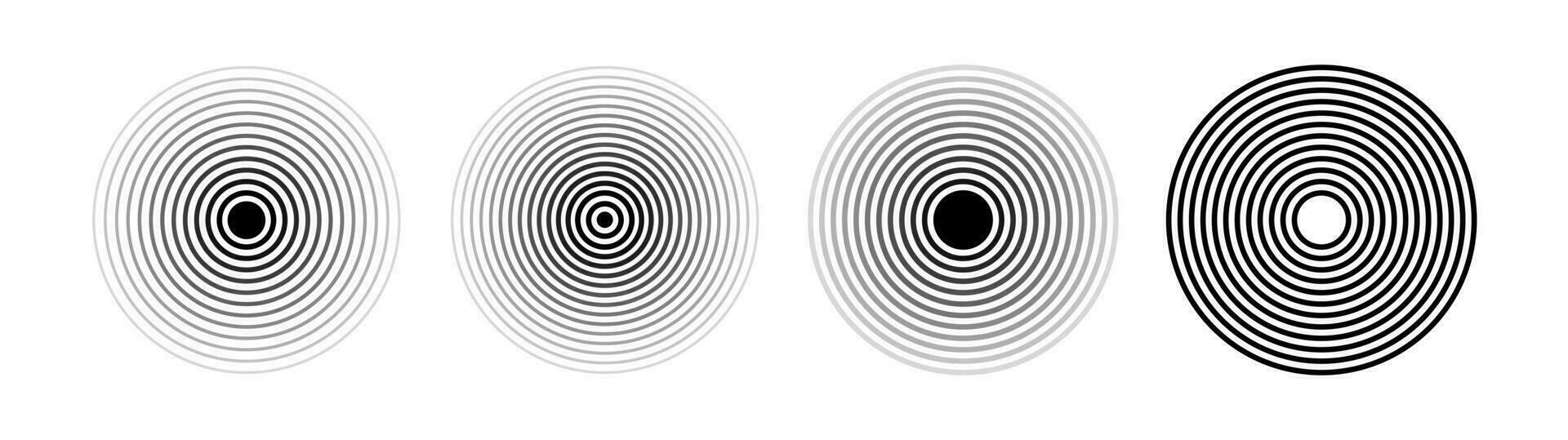 Sound ripple of a circular wave pack. Radio signal or splash of water. Isolated set of vector elements on white background.