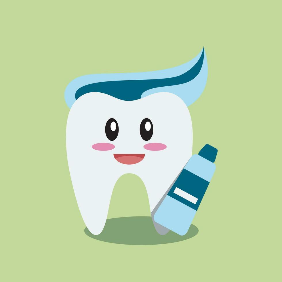 Tooth Cartoon Character Illustration with Toothpaste on Top. Happy and Healthy Tooth Icon for Children Dental Clinic Poster Template Design. Dental Hygiene Concept vector