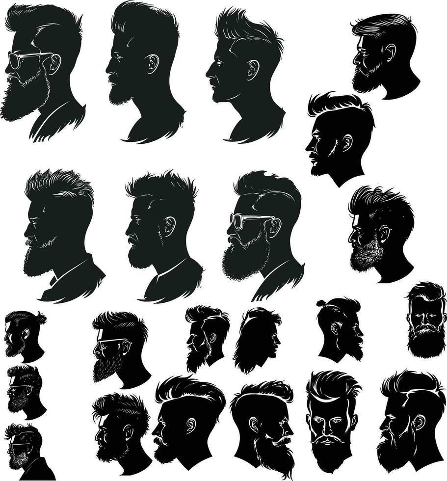 Set of silhouette of men beard vector