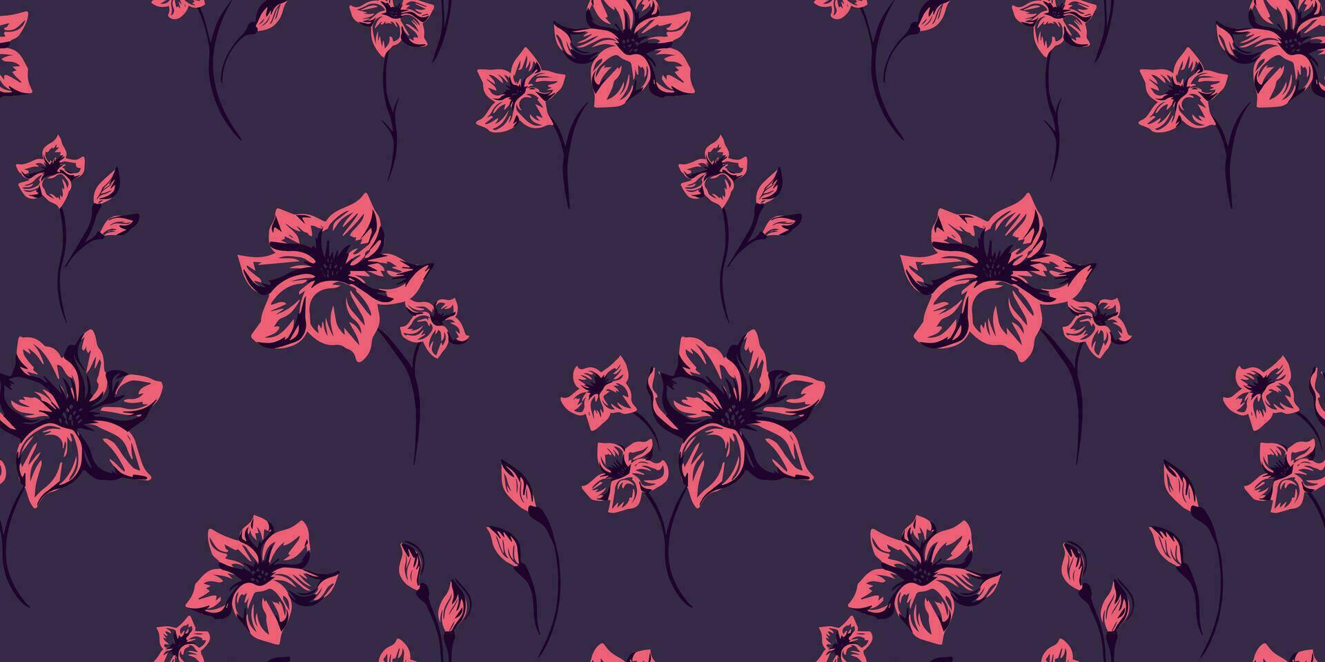 Vector hand drawn sketch shape flowers. Seamless pattern with abstract stylized floral.  Design ornament for fabric, textile, fashion, wallpaper