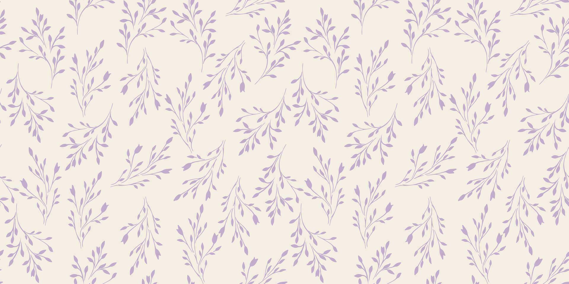 Gently purple seamless pattern with tiny shape branches. Abstract small floral stem printing. Simple plants textured on a light background. Vector hand drawn sketch. Design for fashion, fabric