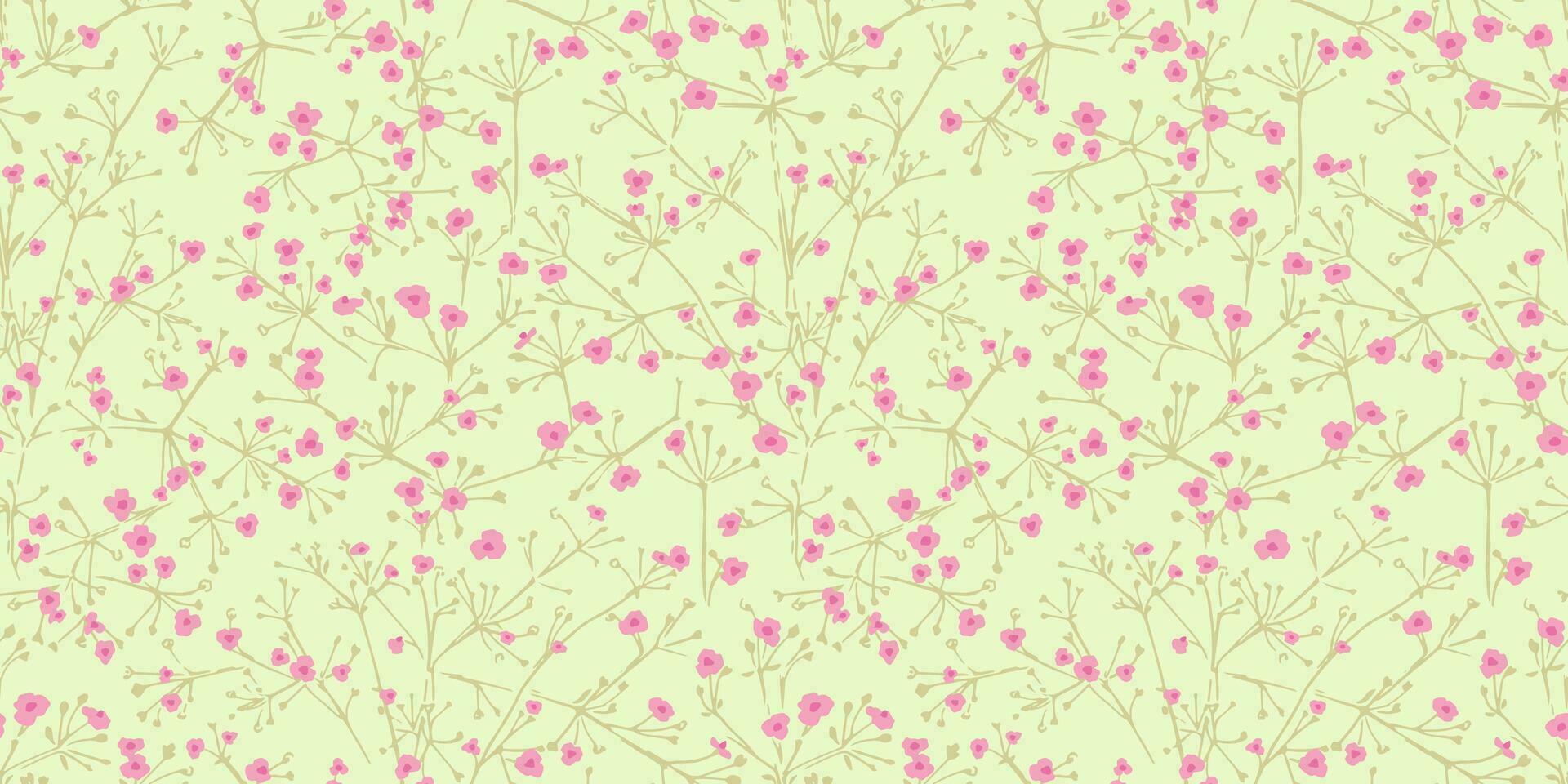 Bright summer tiny flowers and branches seamless pattern. Cute small shape floral printing. Vector hand drawn sketch. Design for fashion, fabric and textiles.