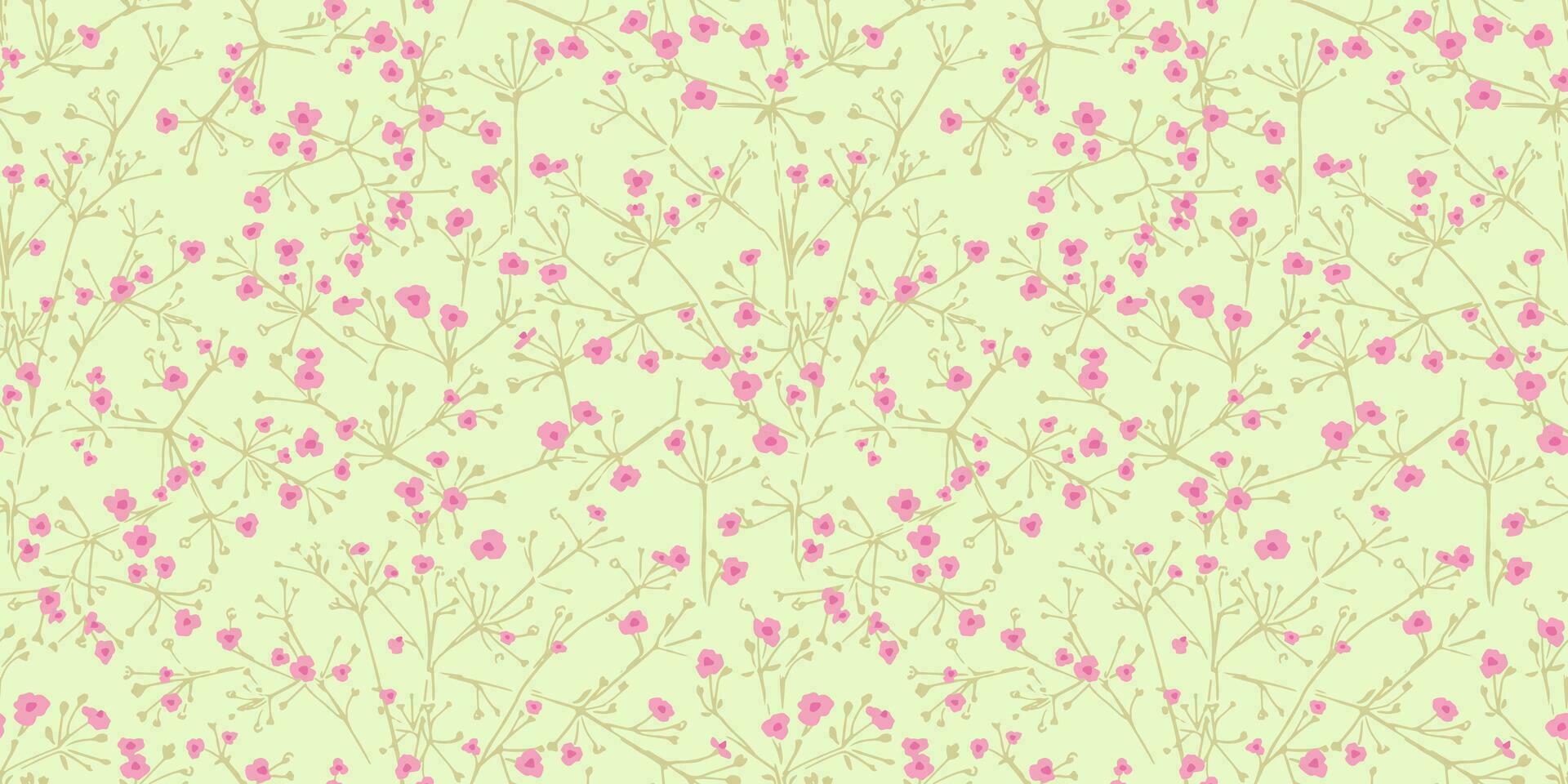 Bright summer tiny flowers and branches seamless pattern. Cute small shape floral printing. Vector hand drawn sketch. Design for fashion, fabric and textiles.