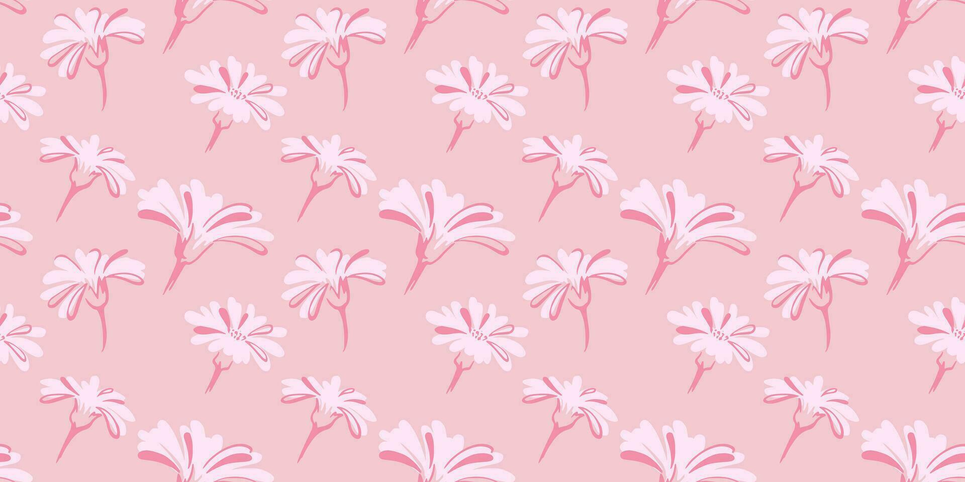 Seamless, abstract, simple flowers buds pattern. Vector hand drawn trendy silhouettes. Retro pastel pink floral print. Template for design, fabric, interior decor, textile, fashion, wallpaper