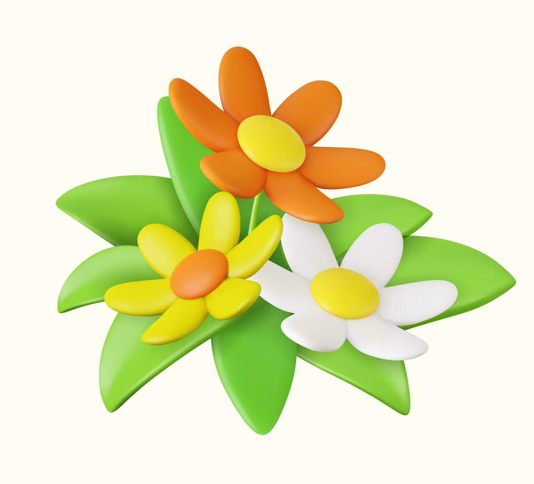 3d realistic daisies, grass and leaves vector