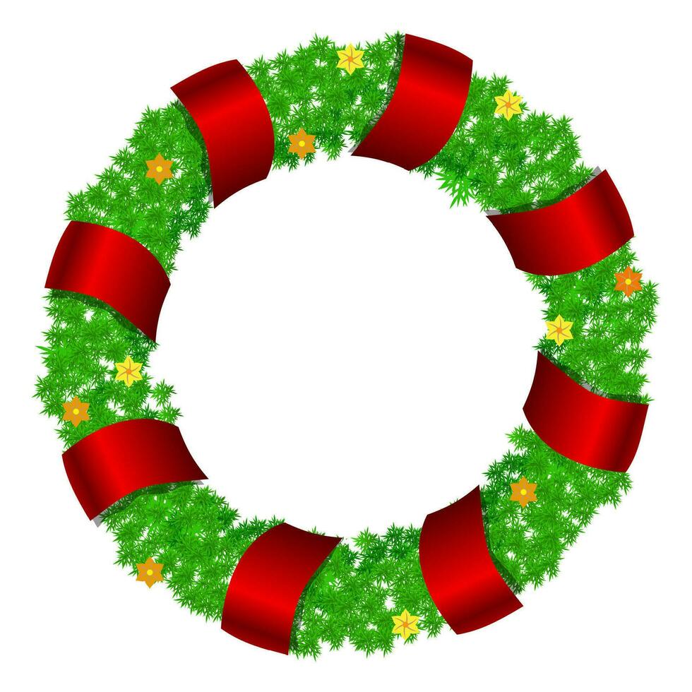 Christmas wreath , fir branch and red ribbon, vector