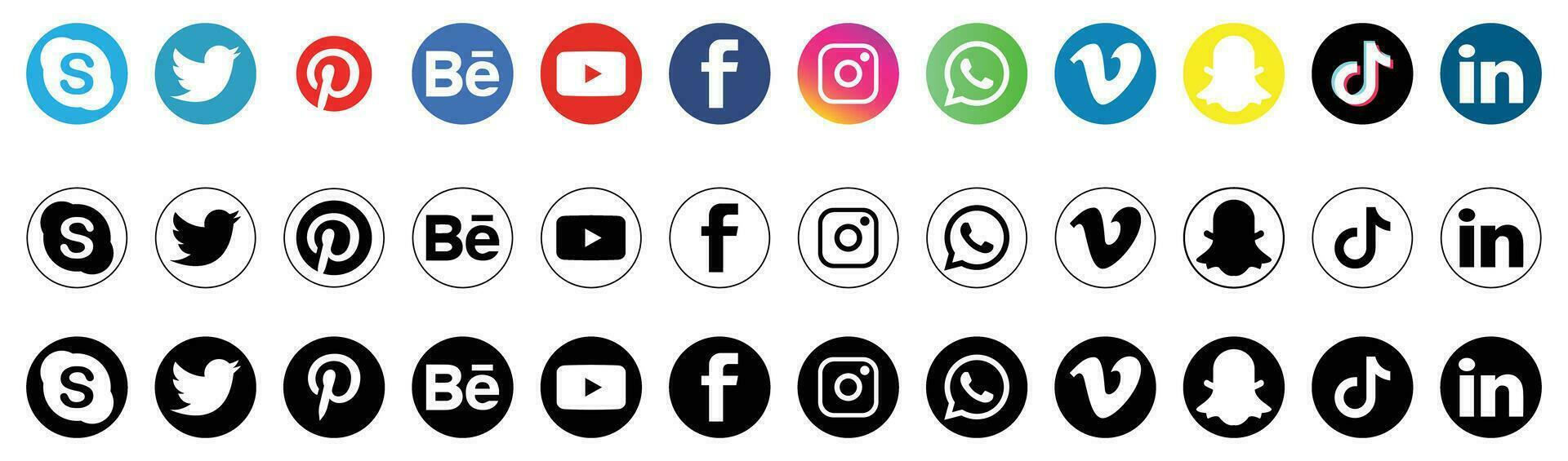 social medios de comunicación logo íconos aislado en blanco vector