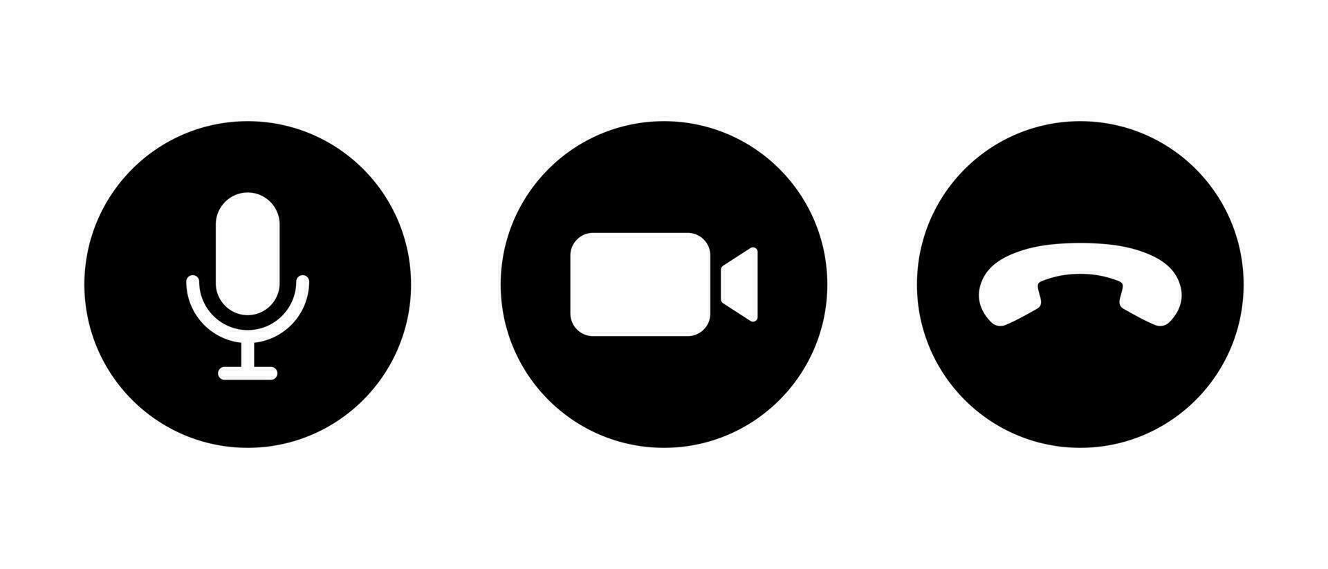 Video call ui icon vector. Microphone, camera, and end handset symbol vector
