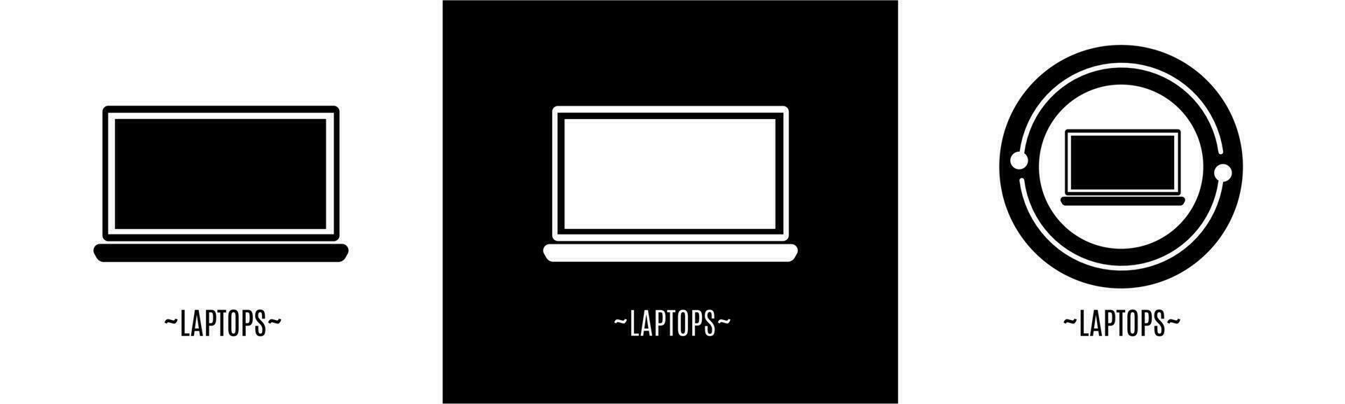 Laptop logo set. Collection of black and white logos. Stock vector