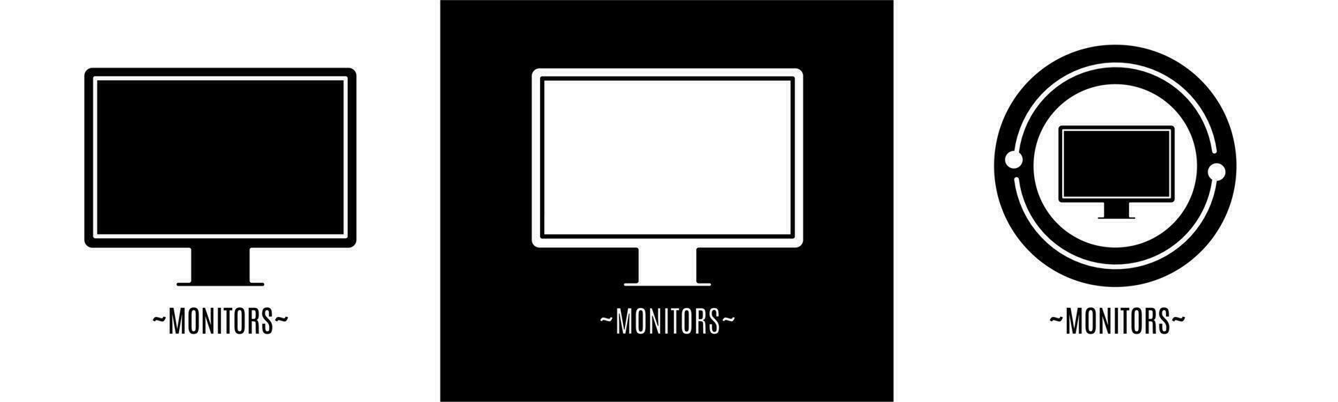 Monitors logo set. Collection of black and white logos. Stock vector. vector