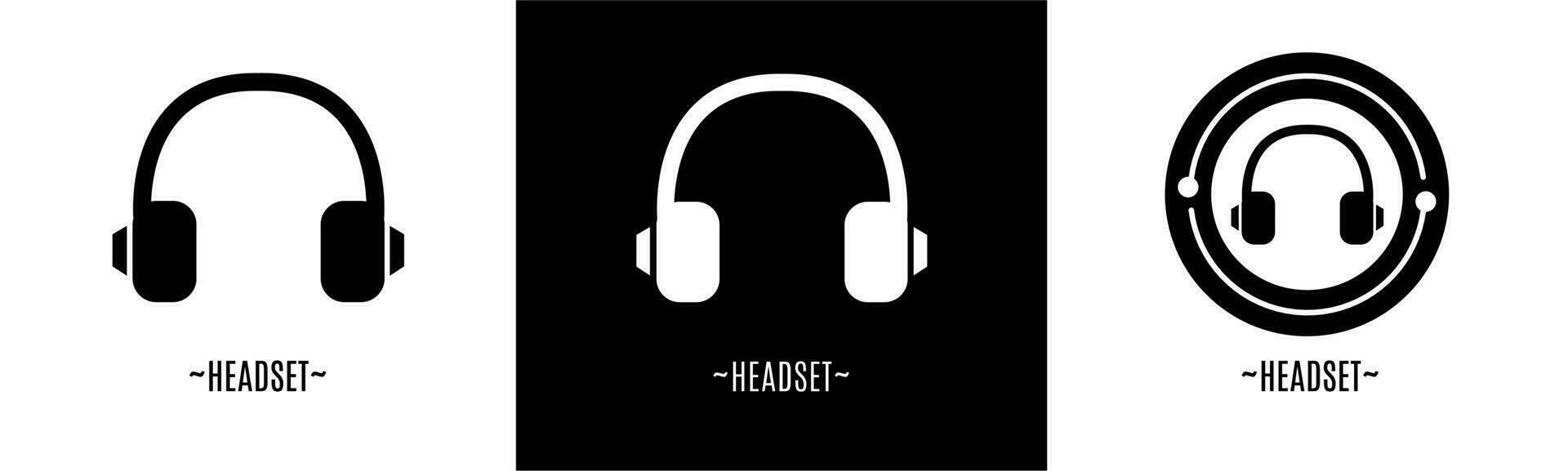 Headset logo set. Collection of black and white logos. Stock vector. vector