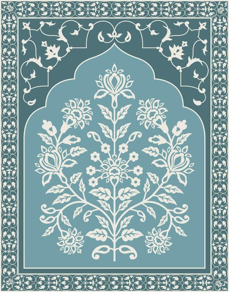 Traditional Indian Mughal flower motif. Mughal wall paintings, Mughal silhouette motif. Botanical floral ethnic motif. vector