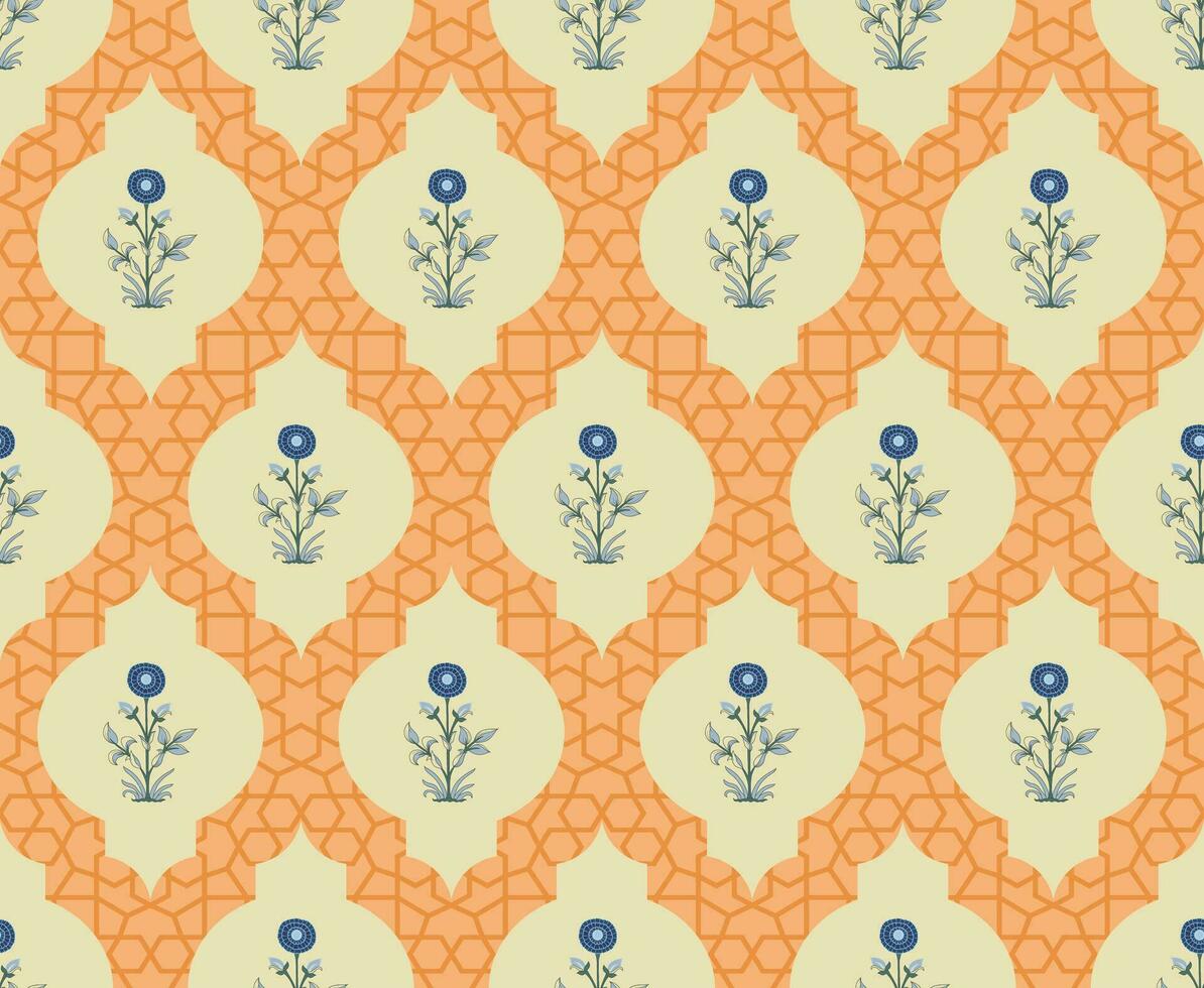 Marigold flower vector pattern. Vintage traditional flower botanical floral seamless pattern design for fashion, fabric, textile, and wallpaper.