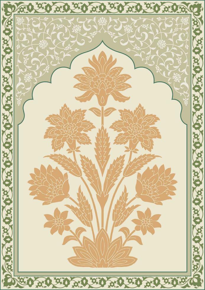 Digital flower textile design, digital print. Botanical floral ethnic motif. Mughal hand drawn, Mughal wall paintings. Vintage Indian Folk Flower Painting Art Prints Wall Pictures Decor. vector