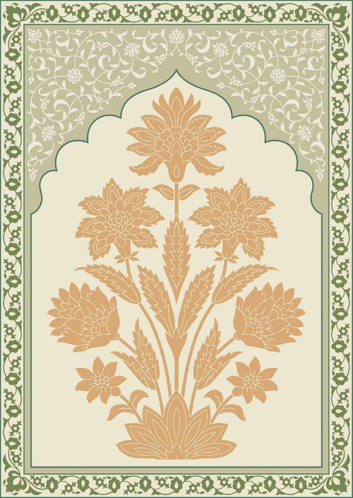 Digital flower textile design, digital print. Botanical floral ethnic motif. Mughal hand drawn, Mughal wall paintings. Vintage Indian Folk Flower Painting Art Prints Wall Pictures Decor. vector