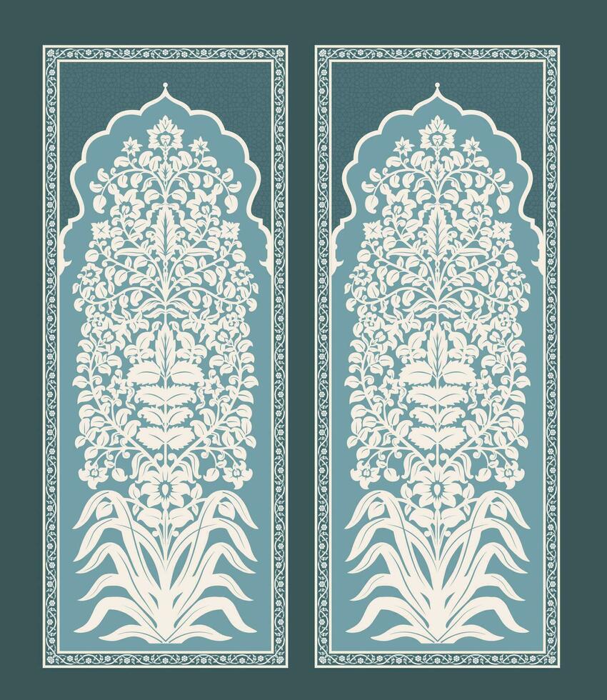 Mughal hand drawn, Mughal wall paintings. Digital Textile Design Motif. Mughal Pattern Botanical Flower. Vintage Indian Folk Flower Painting. vector