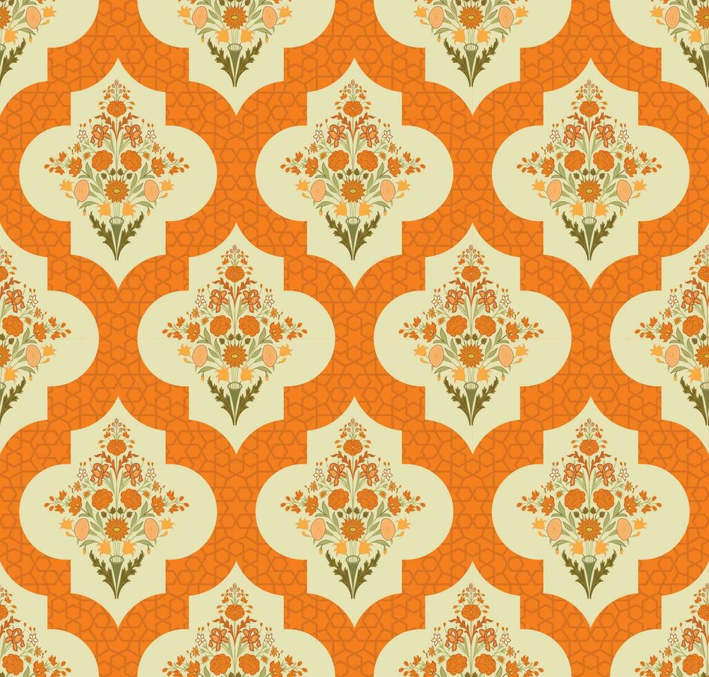 Mughal floral seamless pattern. Beautiful Mughal flower motif with pattern design. vector