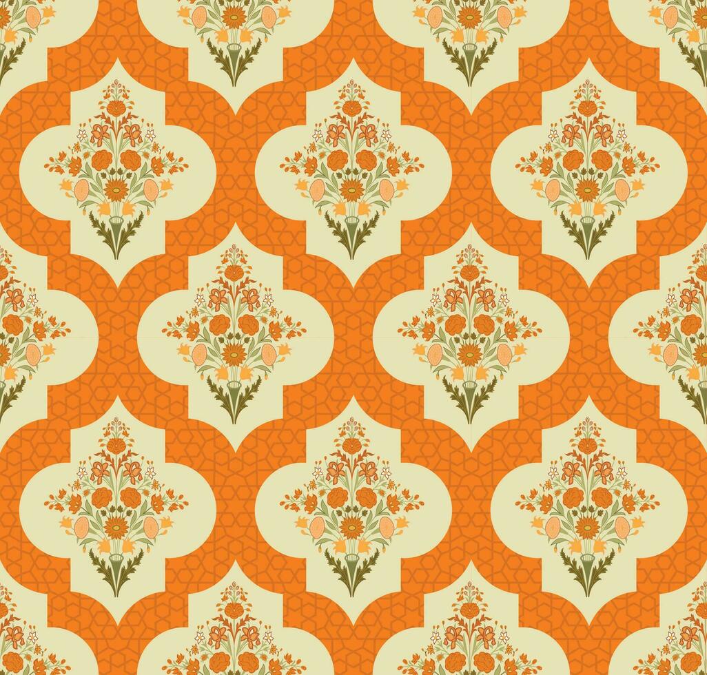 Mughal floral sin costura modelo. hermosa Mughal flor motivo con modelo diseño. vector