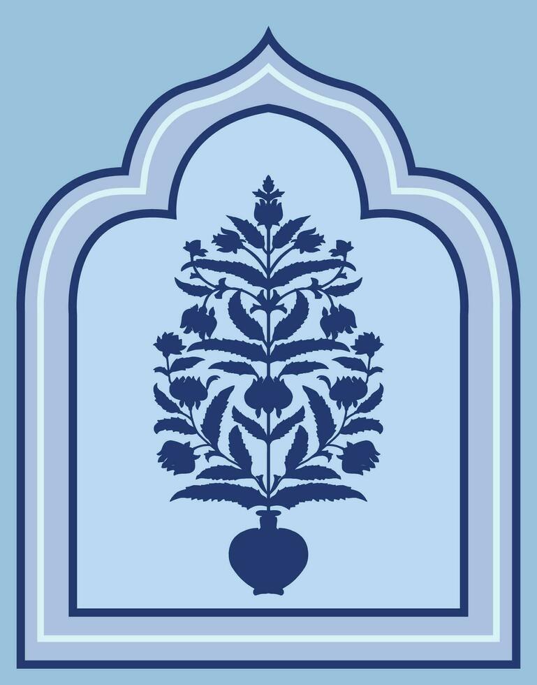 Mughal silhouette illustration for wall painting. Floral, ethnic, colorful fabric Print. Textile illustration, fashion, printing, wallpaper, and decoration. Ethnic motives for textile prints. vector