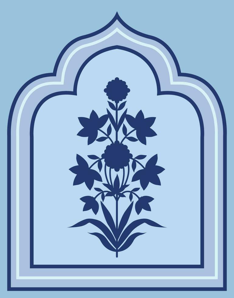 Mughal silhouette illustration for wall painting. Floral, ethnic, colorful fabric Print. Textile illustration, fashion, printing, wallpaper, and decoration. Ethnic motives for textile prints. vector
