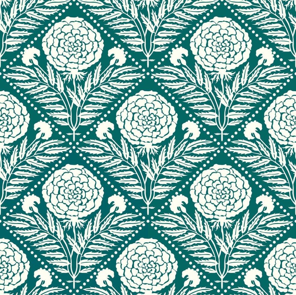 Marigold flower vector pattern. Traditional marigold flowers textile with floral pattern.